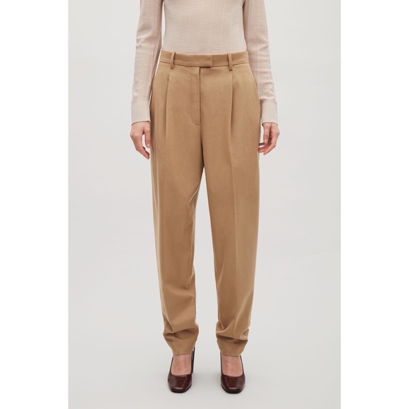 tan tapered trousers